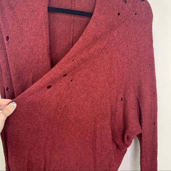 Express small maroon sweater distressed longsleeve - Picture 3 of 10